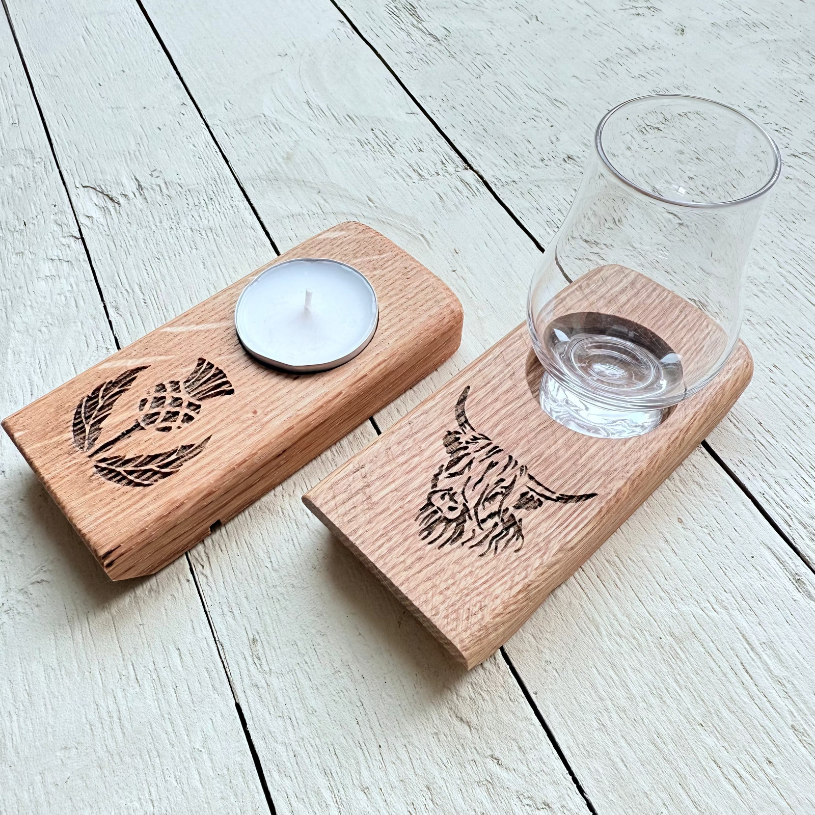 Barrel Oak Tea Light or Wee Glass Holders - Single