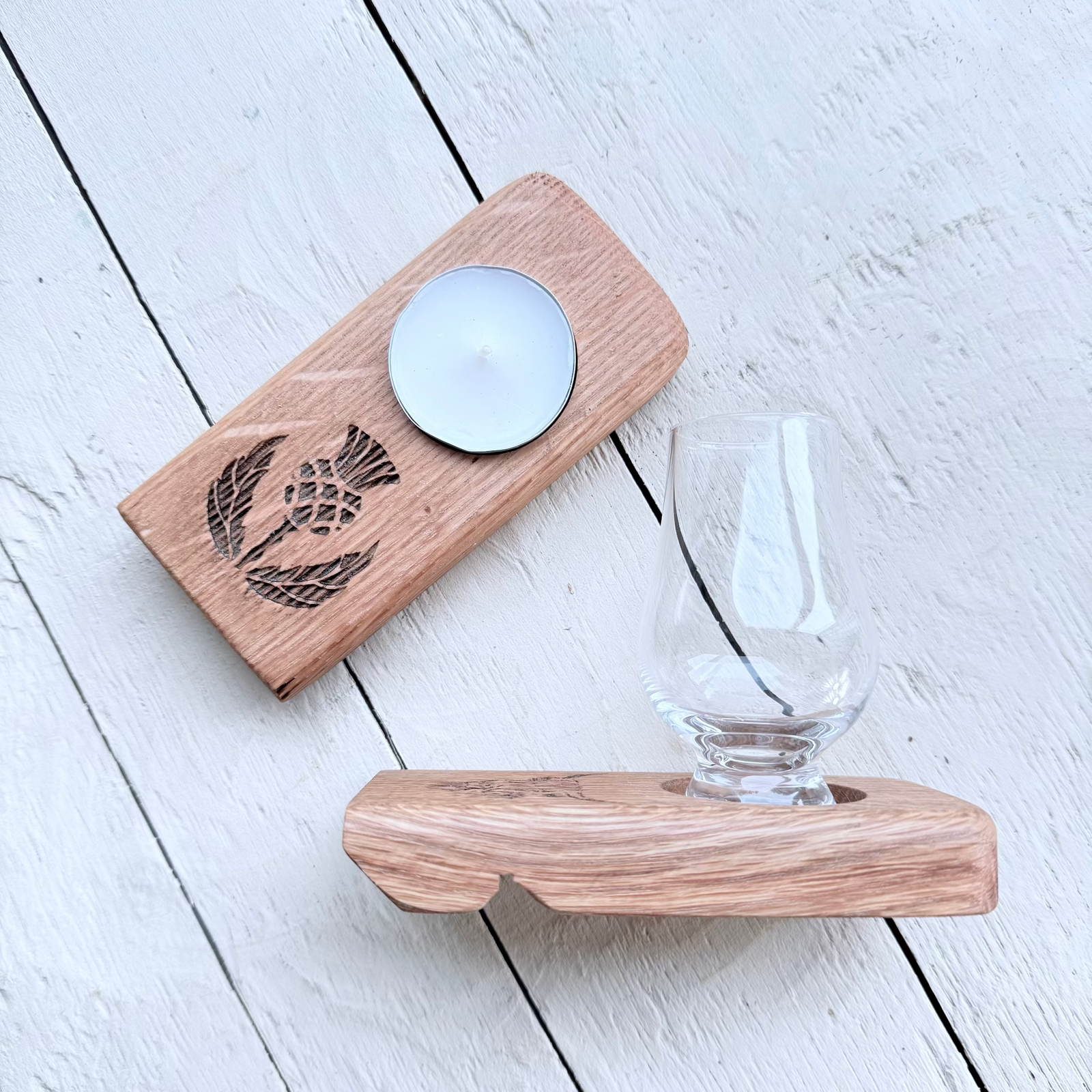 Barrel Oak Tea Light or Wee Glass Holders - Single