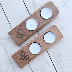 Barrel Oak Tea Light or Wee Glass Holders - Double