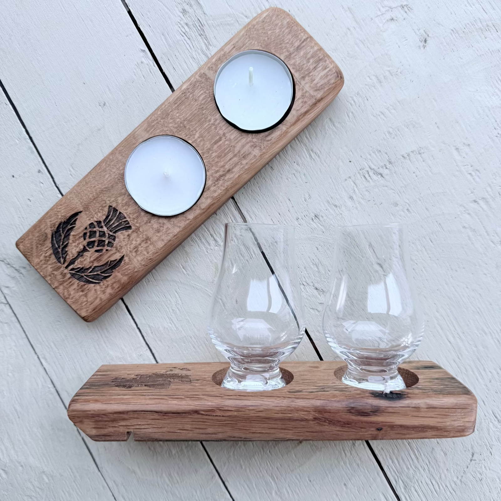 Barrel Oak Tea Light or Wee Glass Holders - Double