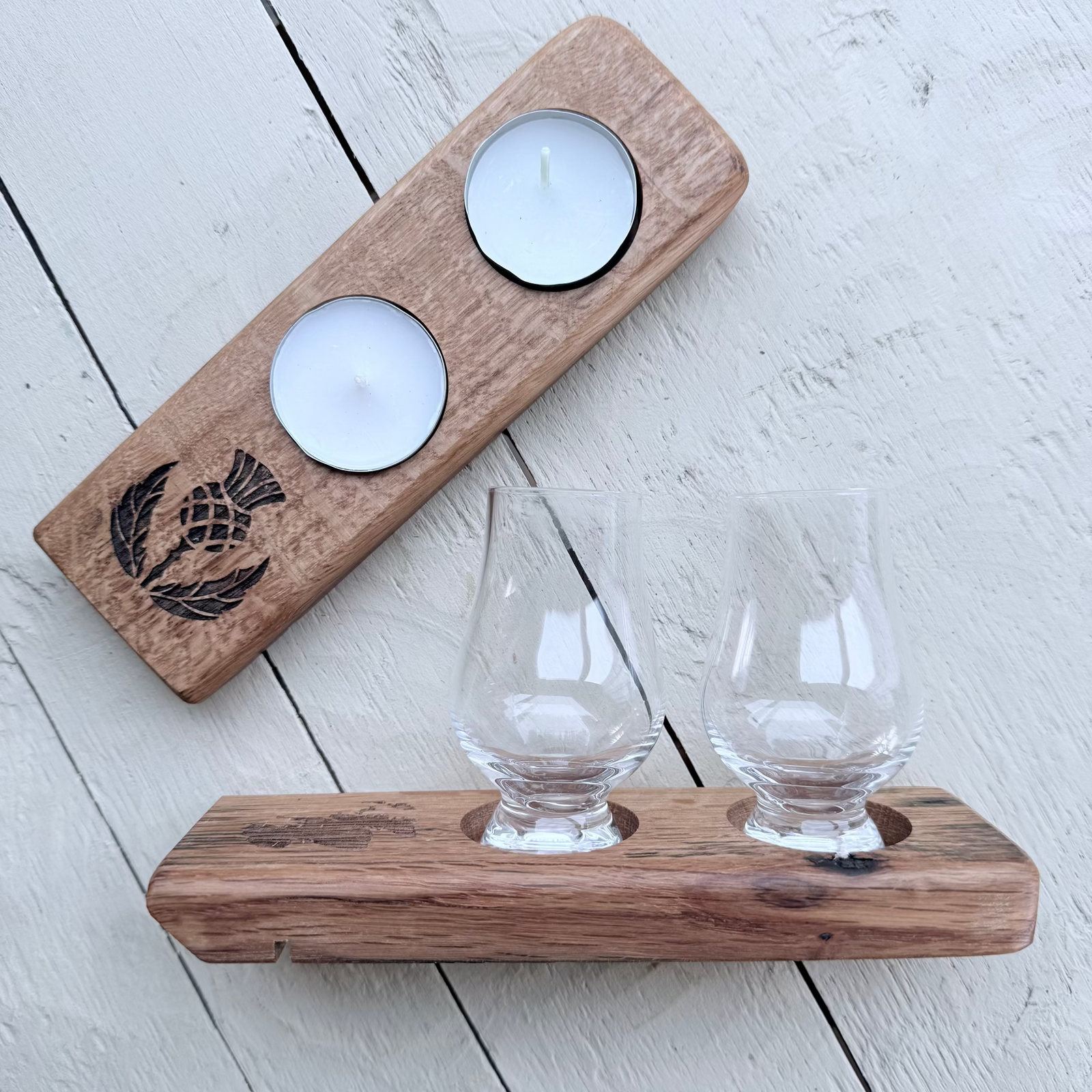 Barrel Oak Tea Light or Wee Glass Holders - Double