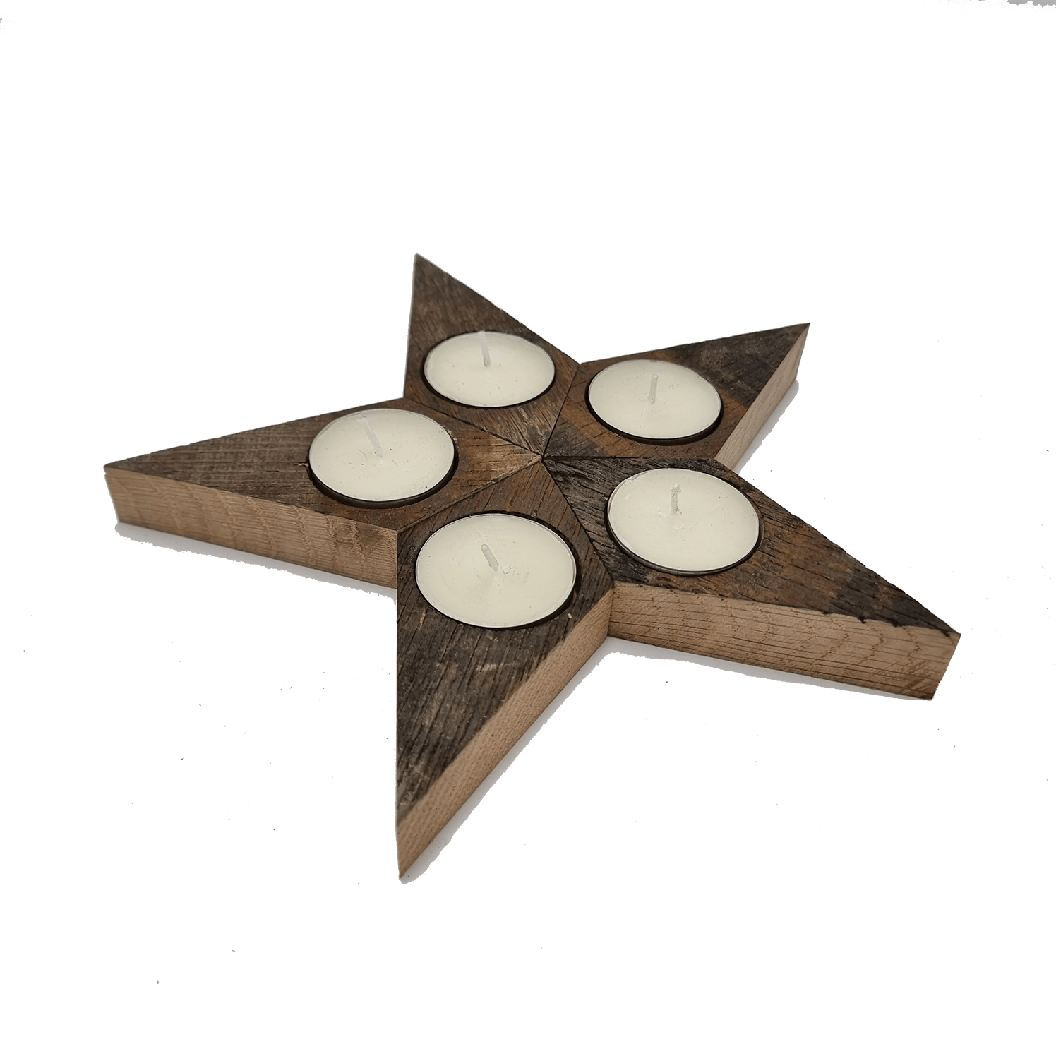 Rustic Oak Star Candle Holder