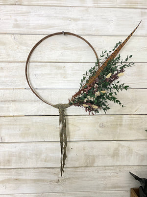 Feathers & Flowers Hoop Wreath Asymmetrical